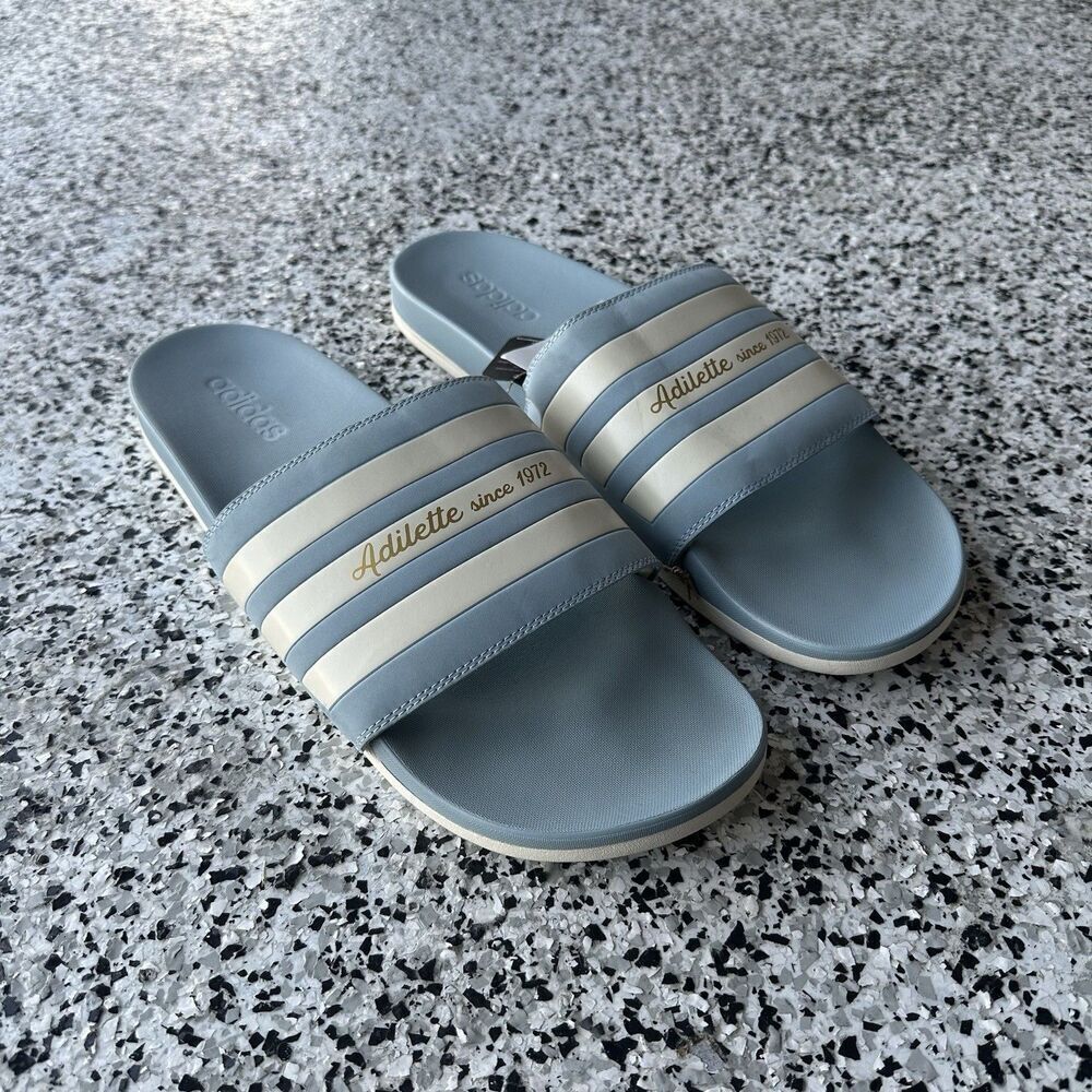 Adidas Adilette Slides Mens 18 Slip On Flip Flops GX4300 Blue Comfort Striped